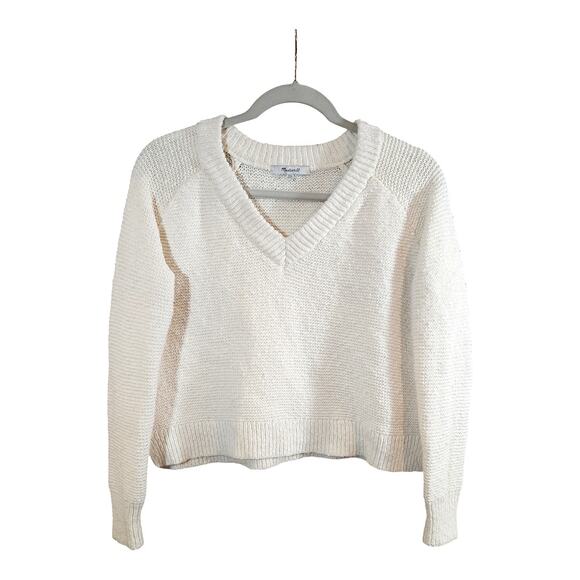 Madewell Arden V-neck Crop Pullover Sweater Ivory Neutral Preppy Women's XXS - Picture 4 of 9